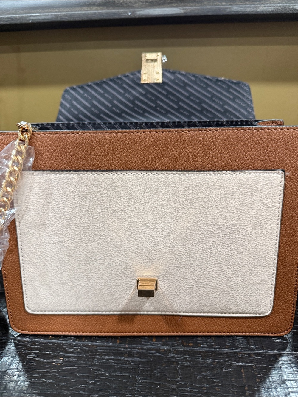 ALDO Tan, Cream & Straw Woven Top-Handle Satchel with Cardholder - Picture 5 of 8